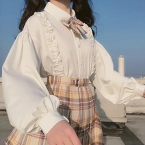긴소매 상의 여제 큐트 러플 롤리타 이너 긴팔 화이트블라우스 여성 와이드 루즈핏 버블 3056094642