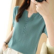 여성 반팔 니트티 브이넥 오버핏 무지 여자 반소매 티셔츠 short sleeved knit shirt XK0168