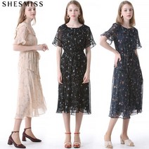 [쉬즈미스] 플로럴 쉬폰 언발란스 플레어 원피스