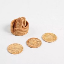 라탄 우드 티코스터 컵받침대 6P 홀더세트 10cm