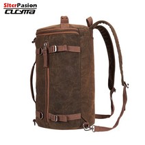 바이크백팩 대용량 빈티지 클래식 가죽 허리밴드 라이딩 배낭 레트로 오토바이 가방 캔버스 배낭 웨어러블 핸들바 가방, 낙타