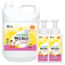 버블윅 핸드워시 레몬향 4L + 500ml 공병 2개 대용량 거품형 손세정제, 청포도향 4L + 500ml 공병 2개