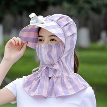 선풍기달린모자 마스크모자 여름 여성용 선캡 햇빛차단 페이스 목 커버, 보라 선풍기O