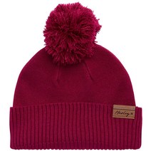 Hurley 여성용 겨울 모자 - 버몬트 니트 커프 비니 폼폼 포함 옅은 아이보리. Medium, Plum Dust