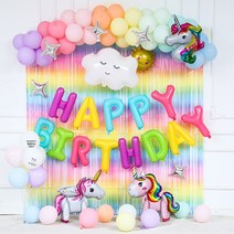 [피앤비유니티]마카롱 유니콘파티커튼 생일세트, 마카롱 유니콘