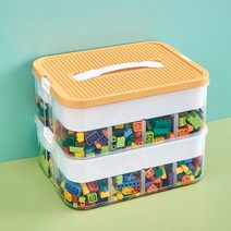 HK.sell 분리형 2단 블록 박스 장난감 레고 정리함 선반유, 노란색 선반유