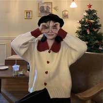스웨터 가디건 본 적이 없다 년 의류 첫사랑 감각 극 이쁜 플랫카라 사랑하트 단추 가슴 계 코디 작은 키 3689209826
