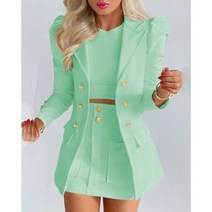 봄 긴팔 솔리드 컬러 재킷 미니 스커트 투피스 정장 Tailleur Femme 블레이저 및 스커트 세트 드레스와 재킷 세트