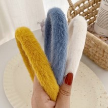 디엠몰 1+1 보송보송 털 에코퍼 머리띠 굵은머리띠 긴머리 단발머리 헤어터번 헤어밴드, 옐로우