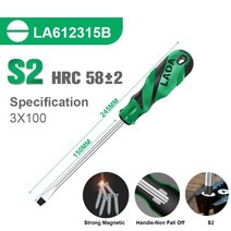 laoa 1pcs 일자형 스크루 드라이버 s2 소재 필립스 스크루 드라이버 더블 컬러 핸들 스크루 드라이버 자력, 협력사, LA612315B