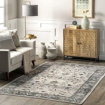NuLOOM Dera 꽃무늬 테두리 세탁기 세탁 가능한 부분 러그 1.2 x 1.8m(4 x 6피트) 그레이