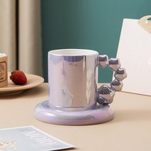 아트 세라믹 인테리어 아름다운 꽃 모양 진주 화이트 퍼플 핑크 커피 컵과 접시 크리에이티브 티 컵 세트 독특한 선물, [06] 320ml