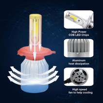2개/짝 H1 9005 고휘도 COB C6 자동차 LED 헤드 라이트 9004/9007 하이/로우 빔 램프, 03 H3