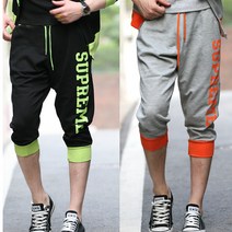 에킨 슈프림 7부 조거 트레이닝팬츠 면 밴딩 배기 반바지 공용 커플