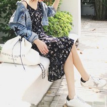 여성원피스 민소매 꽃무늬 끈나시 원피스 바캉스