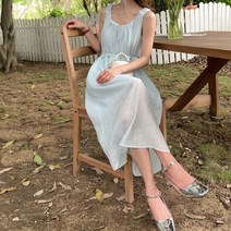 여성 청순 스타일 러블리 리본 스트랩 롱 원피스.디작소