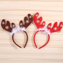 PKFARM 1+1 크리스마스 사슴 뿔 루돌프 파티 헤어밴드 머리띠, 레드색상+브라운색상