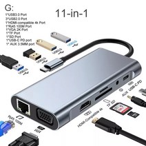 맥북허브 맥북독 아이맥 아이패드 호환 usb 멀티포트 macbook proair m1용 pd tf sd jack3.5mm가 있는 hdmi rj45 100m vga 어댑터에 대한, 모델 g 그레이
