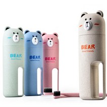 치프몰 정품 휴대용 곰돌이 칫솔2개 양치컵 세트 여행, 그린
