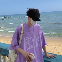 빈티지 스트릿 복고풍 반팔 티셔츠 심플 반팔 티셔츠 남성 여름 아메리칸 레트로 대형 인 타이드 면 오버핏 국조 반팔 티셔츠 퍼플