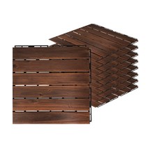 유니쳐 조립식 아카시아 원목 데크타일 발판 1Box (9P) 일자형 격자형 브라운, 일자형(6Slat)
