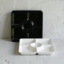 국산 멜라민 5칸 나눔접시 5구 5절 월남쌈 접시 반찬 그릇 캠핑 업소 식당, 크림