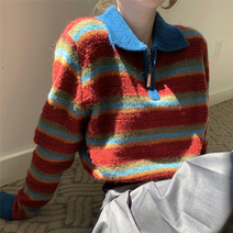 캔디 배색 카라 단가라 크롭 니트