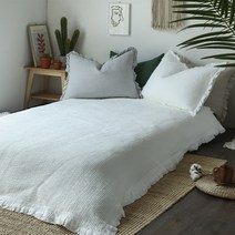 코지 프릴 피그먼트워싱 줄누빔 침대패드 겸 이불(Q/K)-3color, 퀸 침대패드(Q) 단품, 화이트