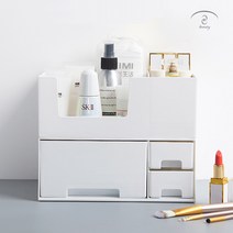 엘코코 먼지없는 분리형 뚜껑있는 대용량 화장품 정리대 정리함 보관함 9종, 5.클로버 2단 정리함 화이트1+1