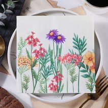 생일장식 여아 봄 꽃 생일 파티 일회용 종이 냅킨 티슈 식기 웨딩 크리스마스 축제 공급 20 개/팩, [01]