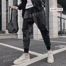 Makone 상표등록 남자 바지 캐주얼바지 배기 팬츠 조류 조거 사회 젊은남자 나이트클럽 인싸템 드랜드 멜란 체크