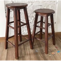 원목 고무나무 홈 바의자 원형 스툴 조립식 우드 의자, 50cm, 호두색