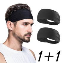 윈썸잇 1+1 스포츠 헤어밴드 남성 여성, 블랙 + 블랙