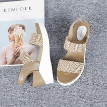 직장 여성 국산 키높이 7cm 일선 라탄 밴드 발목 밴딩 스트랩 미들 통굽 샌들