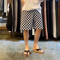 어썸블랑 밴딩 남성 체크 반바지