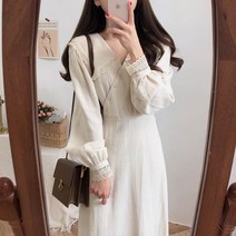 블링앤수 여성 귀여운 레이스 카라 롱 원피스 KZZ801