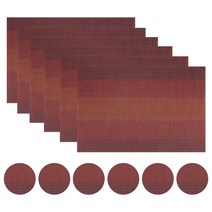 안마의자러그 식탁카페트 멍석 방바닥 매트 러그 플레이스 매트 6 개 세트 블랙 크로스웨브 우븐 비닐 미, 한개옵션1, 07 Red