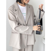 여성 투피스 오버핏 더블자켓 여자 핀턱 슬랙스 일자바지 루즈핏 정장세트 2컬러