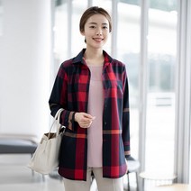 모슬린 엄마옷 셔츠카라 체크 면남방 ENB203266 마담 미시옷 중년여성의류 빅사이즈 50대 60대여성옷