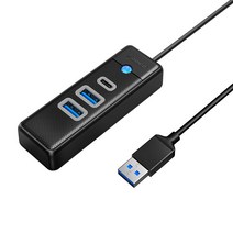 오리코 4포트 LED 5Gbps 무전원 USB3.0 허브 PW4U-U3, 블랙*1.8M, USB3.0*2+C타입*1