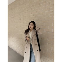 여자 베이지 롱 슬릿 바바리 트렌치코트 찰랑찰랑 플랩 트렌치 슬림핏 고퀄리티