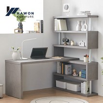 하원가구 라울 멀티 5단 책장 ㄱ자 1600상판 세트, 그레이패턴