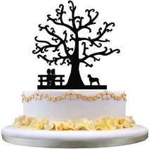 Dog Wedding Cake Topper Funny Bride and Groom with Blossom Tree Rustic Cake Topper, 1