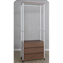 3단 서랍장 드레스룸 600 시스템 행거 싱글옷장 옷방, 화이트오크브라운