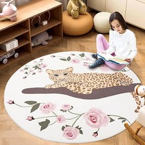 Abeigoi 아동용 러그 레오파드 농가 꽃 카펫 1.2m4피트 원형 동물 침실 부드러운 욕실 소박한 바닥 매트 어린이 놀이방 거실 세탁 가능한 앉기 옐로우 USA 미국