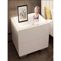 블루투스 침대 협탁 사이트 탁자 usb무선충전, 택배, 40x40x45cm, K 화이트유리상판