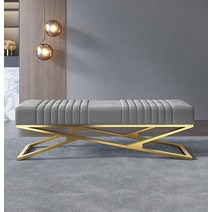벤치형쇼파 등받이없는쇼파 카페체어 일자형 벨벳 2인용, 그레이 (80×38×42cm)