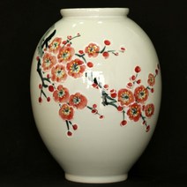 백자 홍매화문 항아리 도자기 (안동오 작)35cm 화병 장식