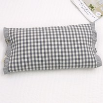 쿠션쿠니 깅엄 체크 누빔 이중 끈 메밀베개, 그레이