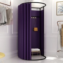 피팅룸 쇼핑몰 옷가게 매장 교복 드레스룸 탈의실, 85x80, 블랙 프레임 퍼플  천